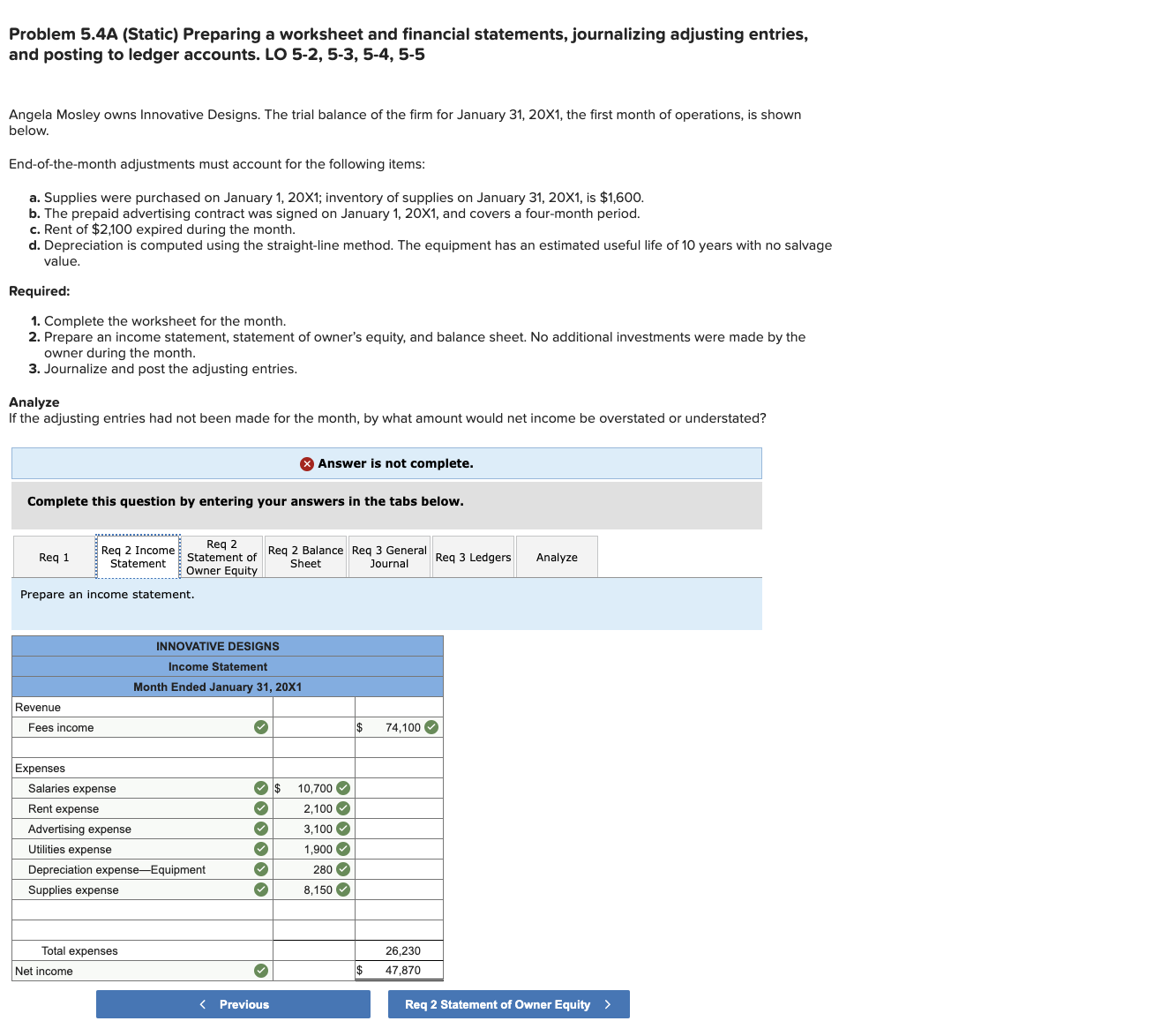 Overstatement Worksheet Solved Problem 5.4A (Static) Preparing a worksheet and | Chegg.com
