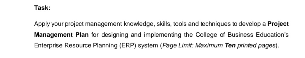Solved Task:Apply your project management knowledge, skills, | Chegg.com