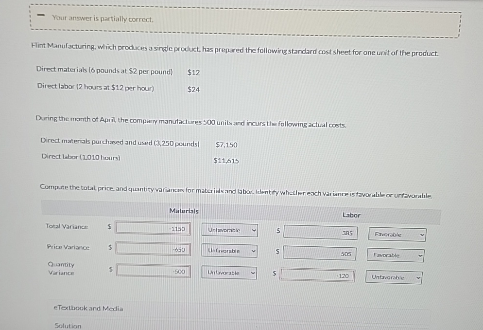 Solved Your Answer Is Partially Correct Flint Manufacturing Chegg