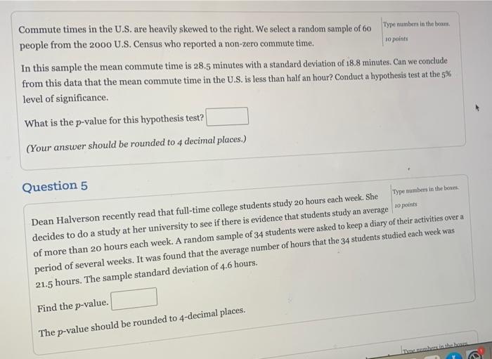 Solved Type numbers in the boxes Commute times in the U.S. | Chegg.com