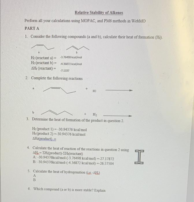 Solved Relative Stability Of Alkenes Perform All Your | Chegg.com