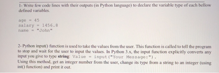 Solved 1- Write few code lines with their outputs (in Python | Chegg.com