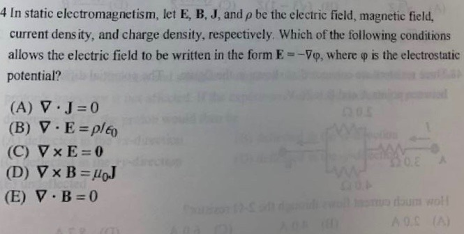 Solved 4 In Static Electromagnetism, Let E, B, J, And P Be | Chegg.com