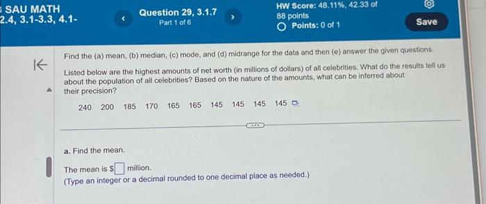 Solved Find The (a) Mean, (b) Median, (c) Mode, And (d) | Chegg.com