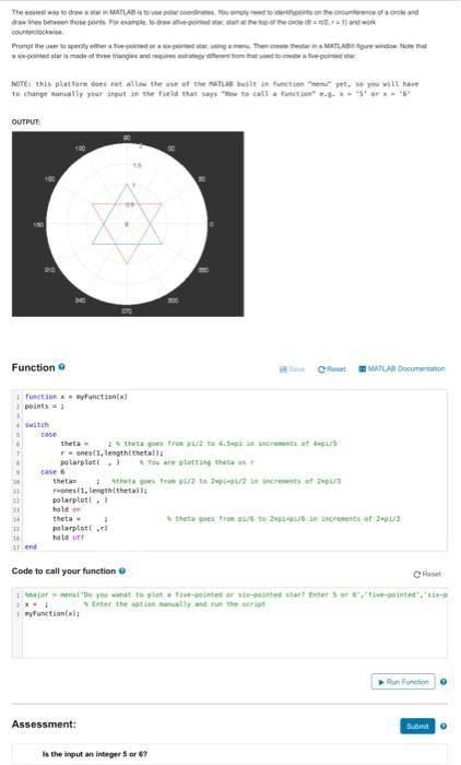 The easiest way to draw a star in MATLAB is to use | Chegg.com