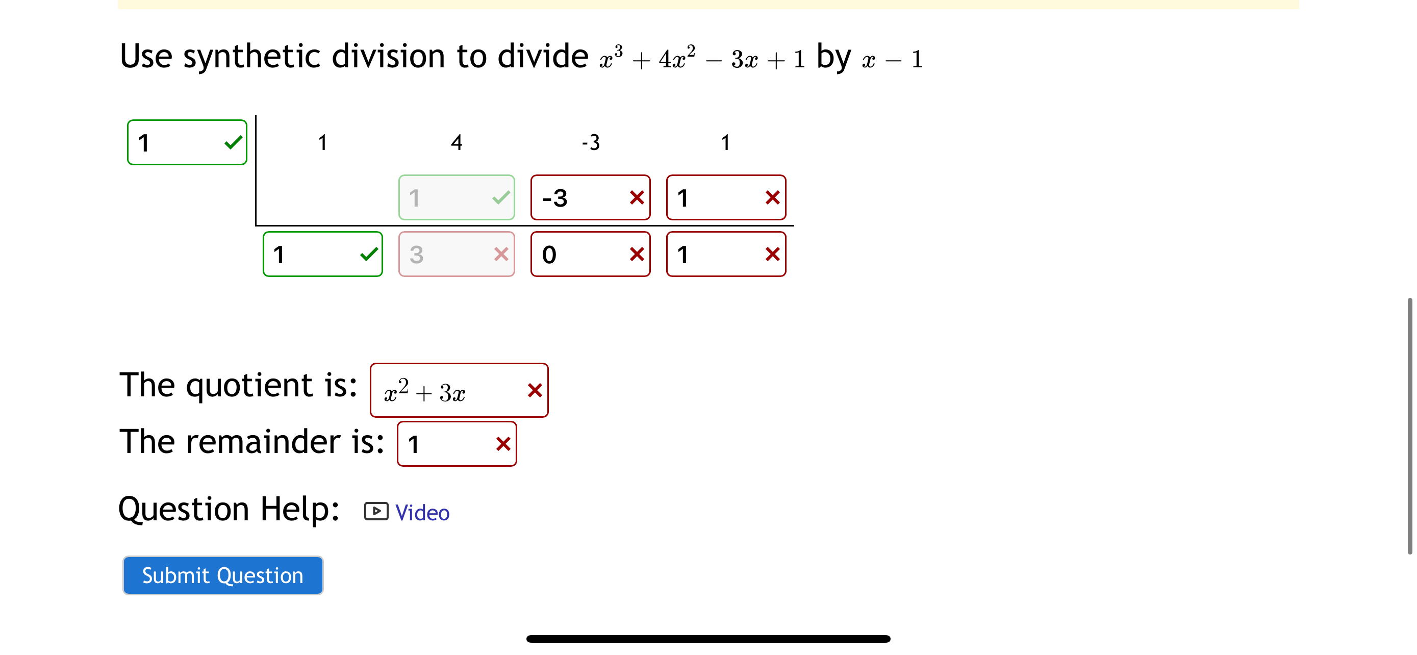 Solved Use Synthetic Division To Divide X3 4x2 3x 1 ﻿by