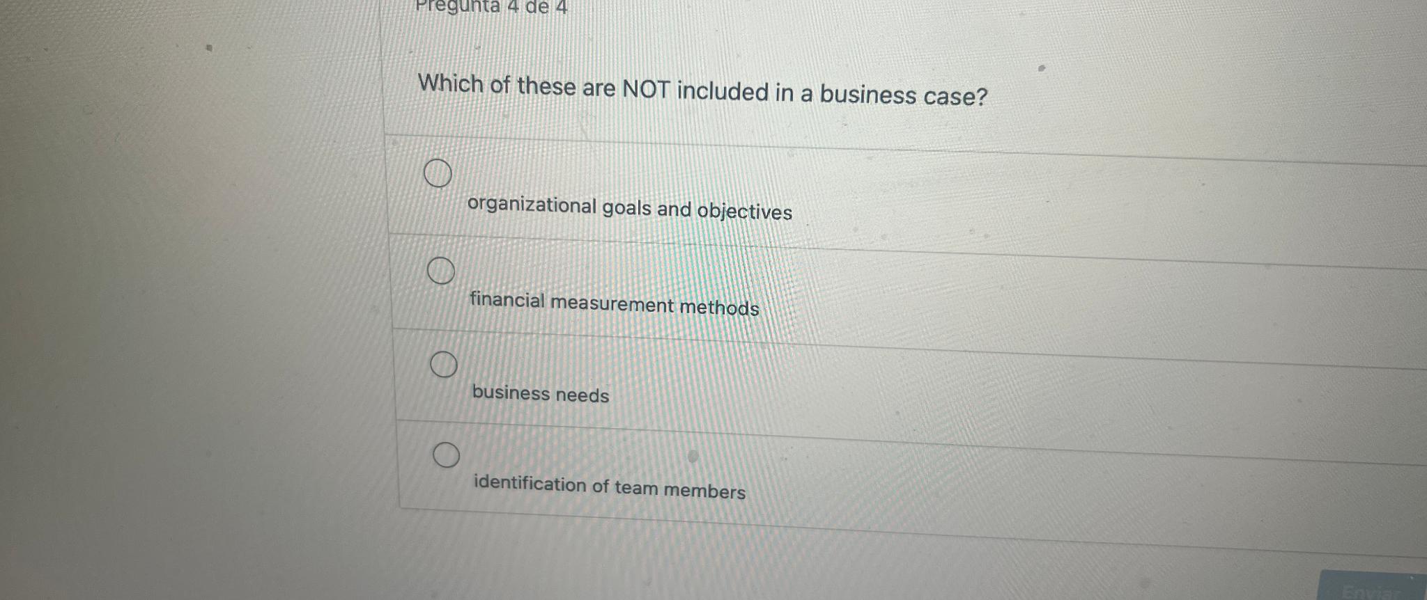 which of the following is not included in a business plan quizlet