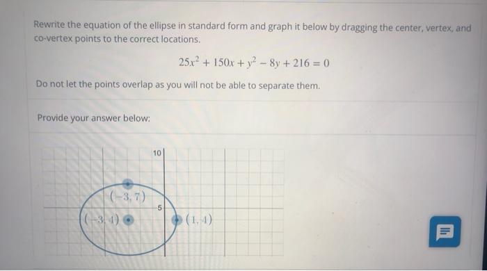 Solved Rewrite the equation of the ellipse in standard form | Chegg.com