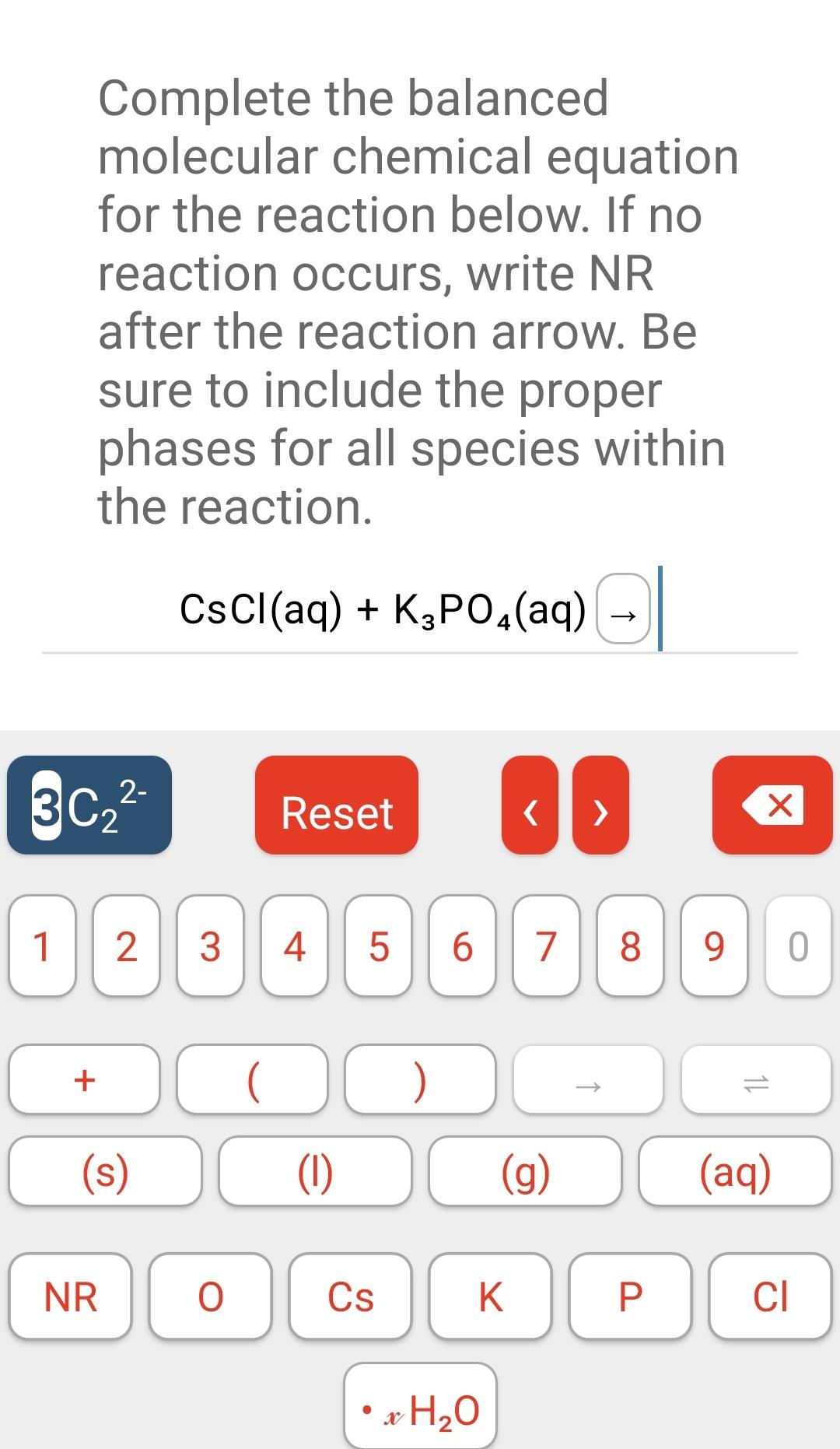 Solved Complete the balanced molecular chemical equation for | Chegg.com