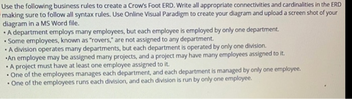 Solved Use the following business rules to create a Crow's | Chegg.com