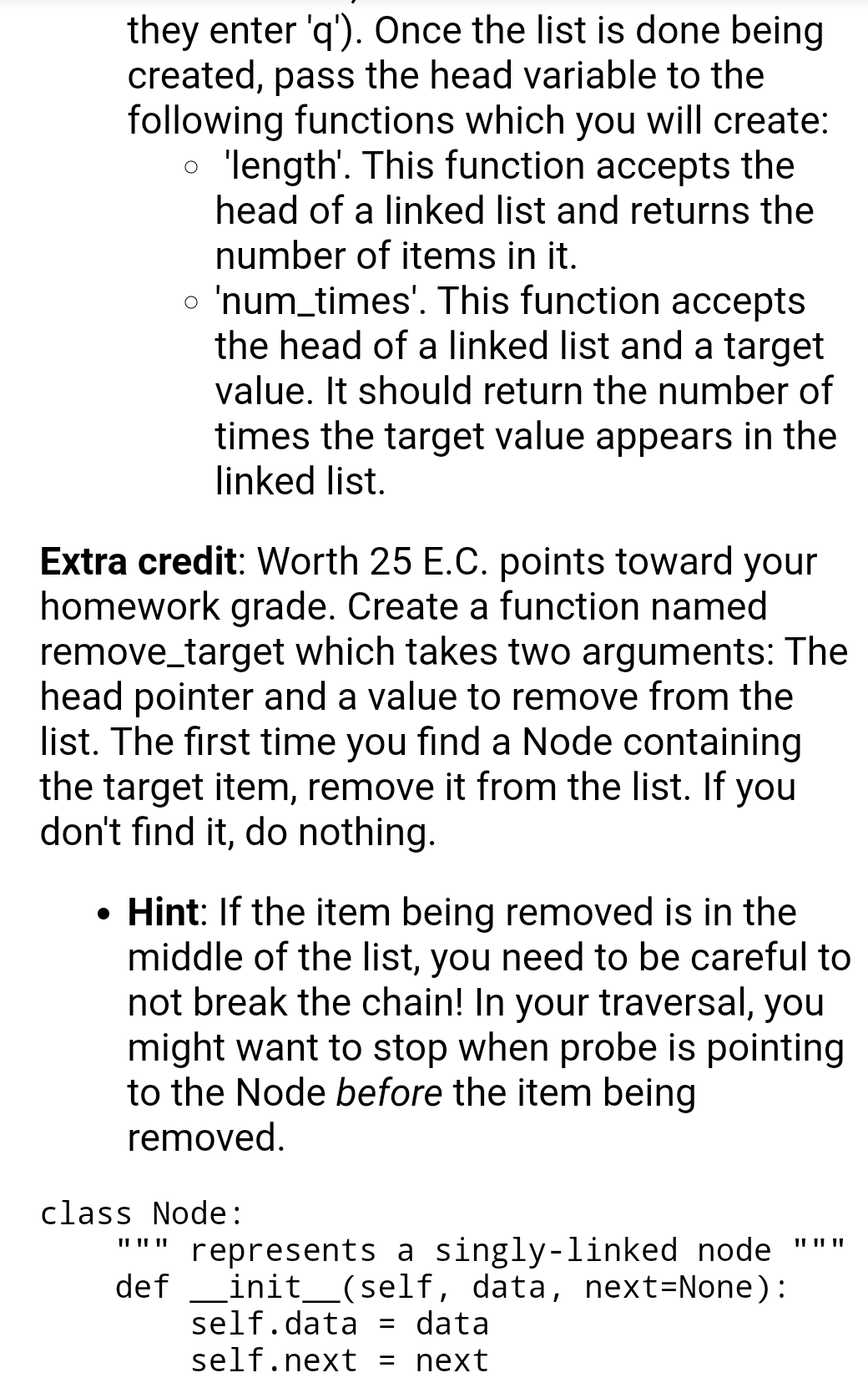 Solved Description . Copy the included Node class into a | Chegg.com