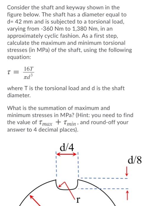 Solved Consider the shaft and keyway shown in the figure | Chegg.com
