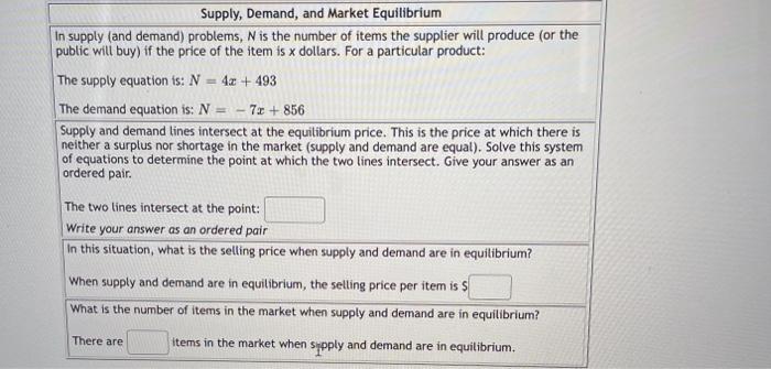 Solved Supply, Demand, and Market Equilibrium In supply (and | Chegg.com