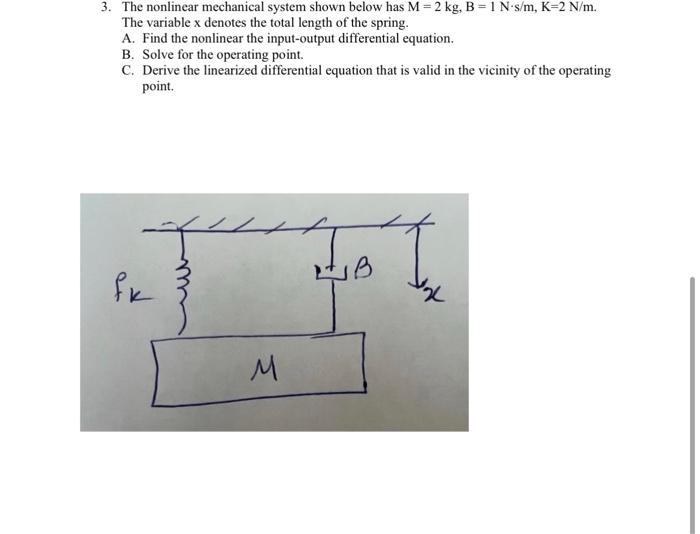 Solved 3. The Nonlinear Mechanical System Shown Below Has | Chegg.com