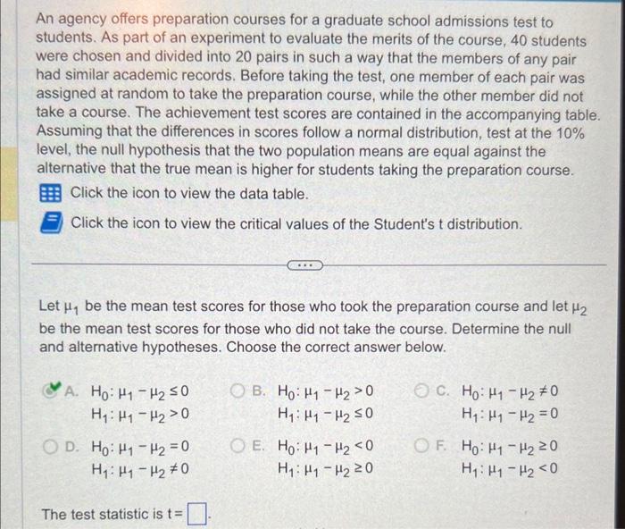 Solved An agency offers preparation courses for a graduate | Chegg.com
