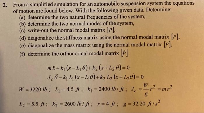 Solved 2 From A Simplified Simulation For An Automobile Chegg Com