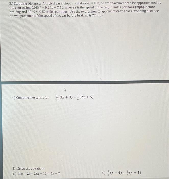 Solved 3.) Stopping Distance: A typical car's stopping | Chegg.com