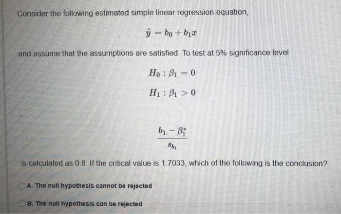 Solved Consider the following estimated simple linear | Chegg.com