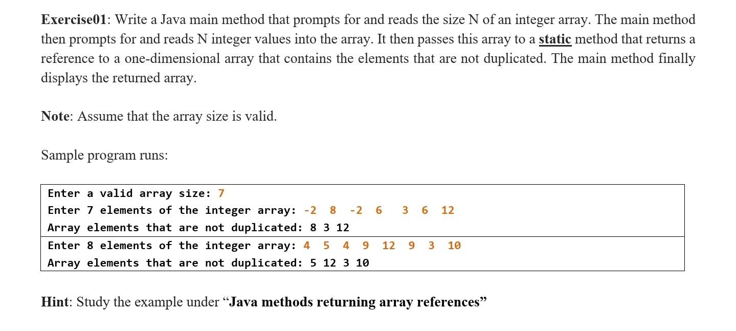 Solved Exercise01: Write a Java main method that prompts for | Chegg.com