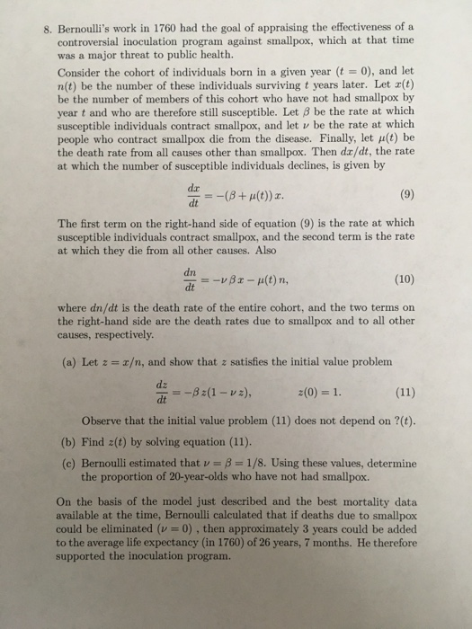 Solved 8. Bernoulli's work in 1760 had the goal of | Chegg.com