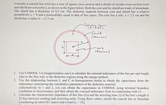Consider a coaxial line wich has a core of square | Chegg.com