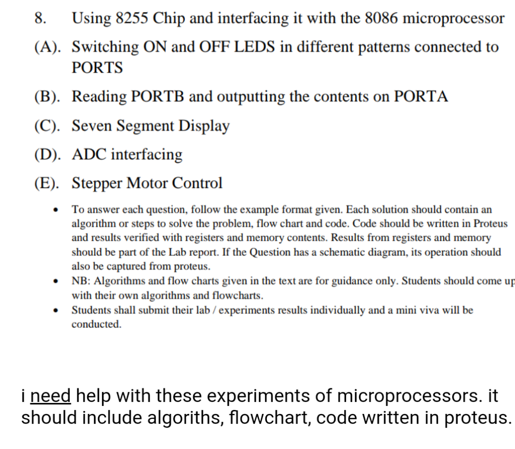 Solved 8. Using 8255 Chip and interfacing it with the 8086 | Chegg.com