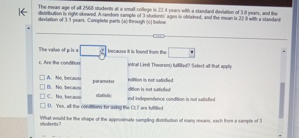 Solved The mean age of all 2568 students at a small college | Chegg.com