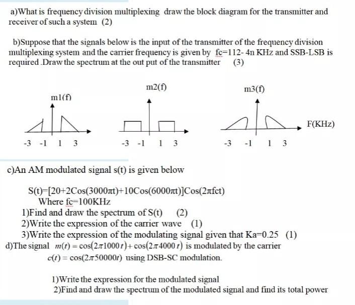 Solved a) What is frequency division multiplexing draw the | Chegg.com