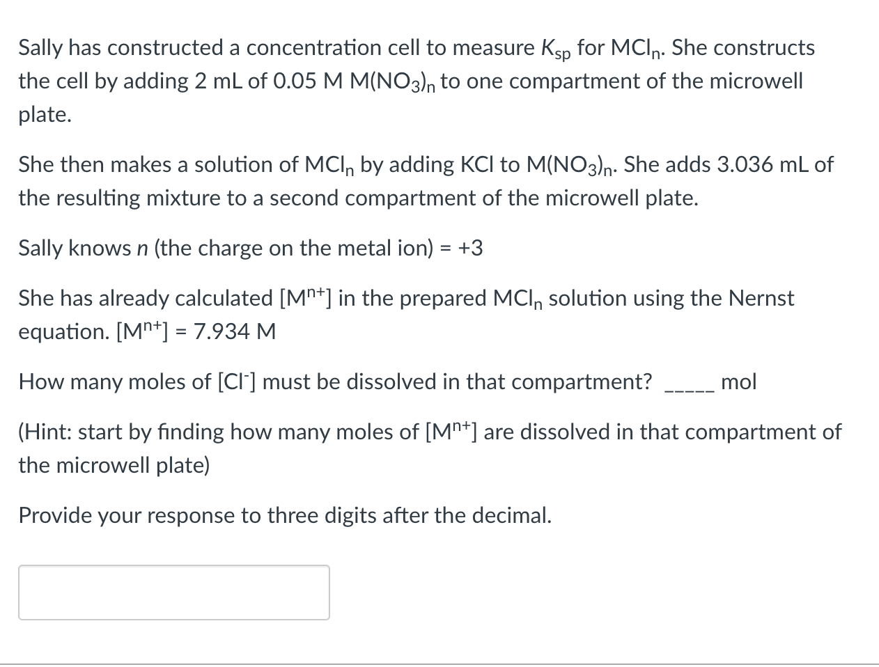 Solved Sally has constructed a concentration cell to measure | Chegg.com