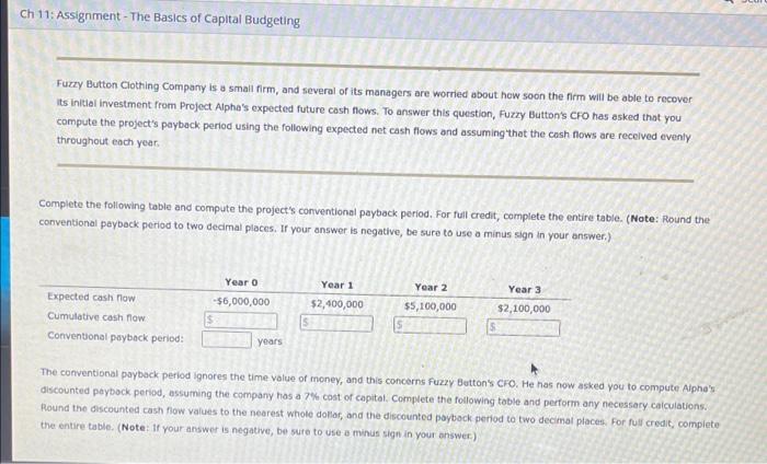 Solved Ch 11: Assignment - The Basics of Capital Budgeting | Chegg.com