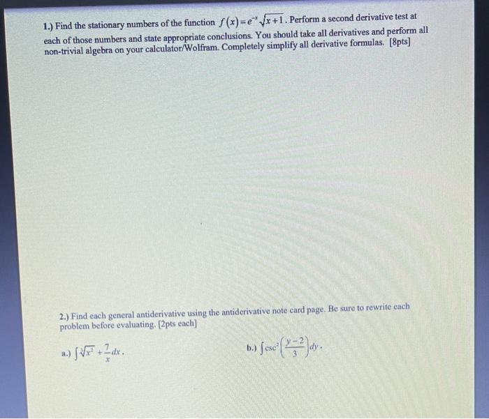 Solved 1.) Find the stationary numbers of the function