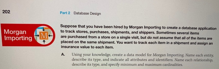 202 Part 2 Database Design Morgan Importing AM Suppose that you have been hired by Morgan Importing to create a database appl