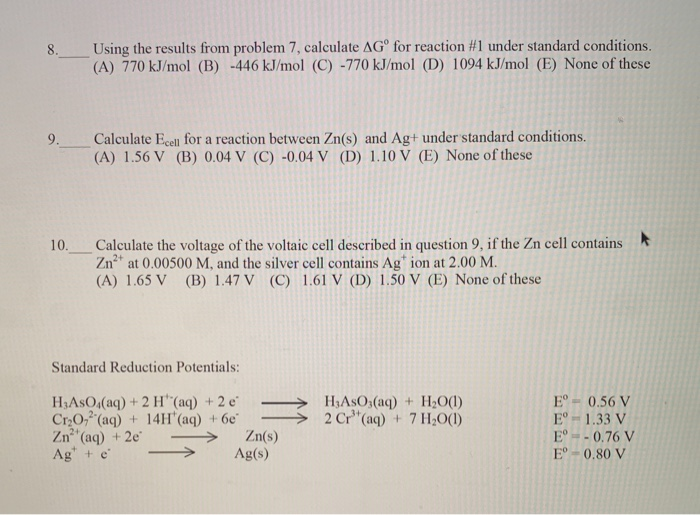 Solved 8. Using The Results From Problem 7, Calculate AGº | Chegg.com