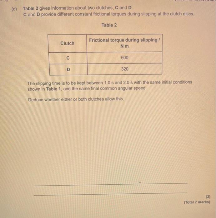 Solved A clutch is used to connect two rotating shafts