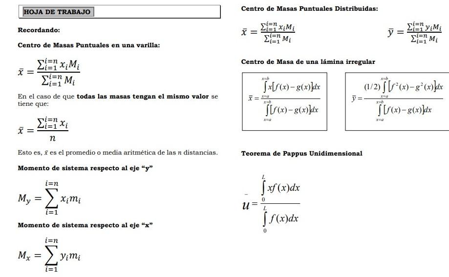 Recordando: Centro de Masas Puntuales en una varilla: \[ \bar{x}=\frac{\sum_{i=1}^{i=n} x_{i} M_{i}}{\sum_{i=1}^{i=n} M_{i}}