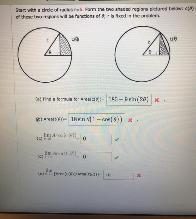 Solved Start with a circle of radius 6. Form the two shaded | Chegg.com