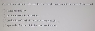 Solved Absorption Of Vitamin B12 ﻿may Be Decreased In Older | Chegg.com