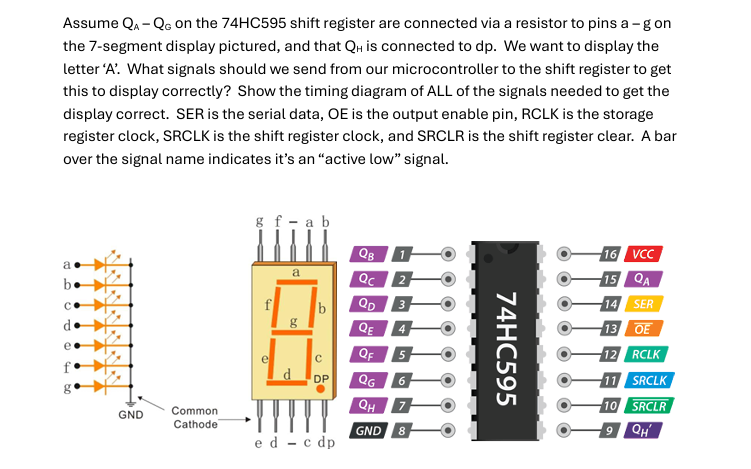 Solved Assume QA – ﻿QG on the 74HC595 ﻿shift register are | Chegg.com