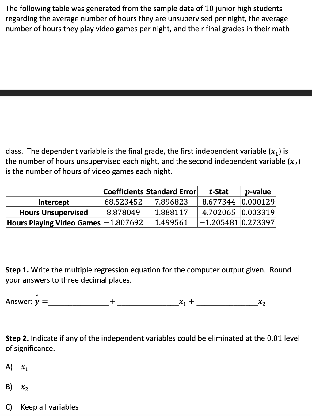 Solved The following table was generated from the sample | Chegg.com