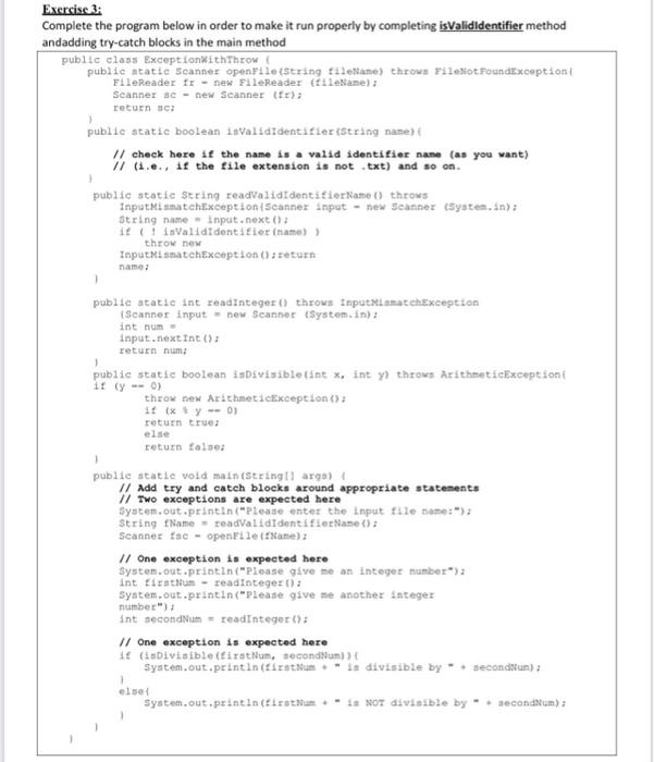 Solved 1 Exercise 3: Complete the program below in order to | Chegg.com