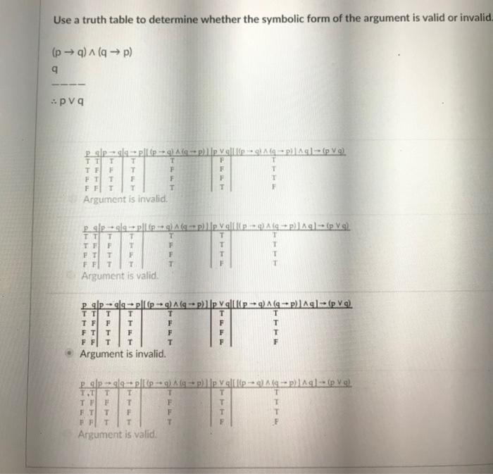 Solved Use a truth table to determine whether the symbolic | Chegg.com