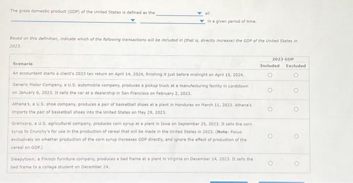 Solved The gross domestic product (GOP) of the United states | Chegg.com