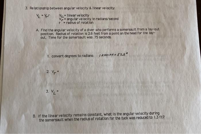 Solved 3. Relationship between angular velocity & linear | Chegg.com