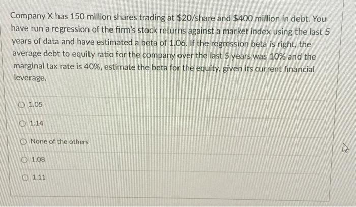 Solved Company X has 150 million shares trading at $20/ | Chegg.com