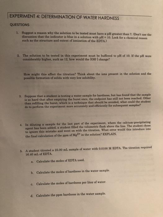 experiment 4 determination of water hardness