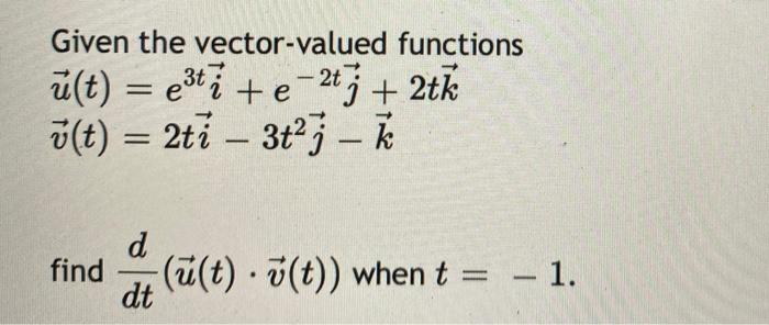 Solved Given The Vector Valued Functions U T ti E 2 Chegg Com