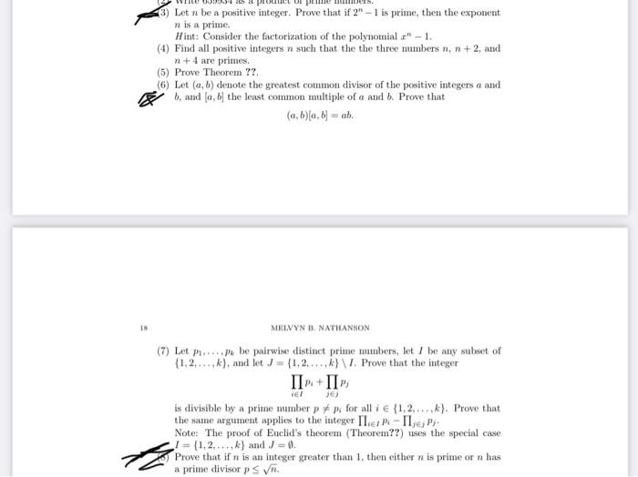 Solved 3) Let N Be A Positive Integer. Prove That If 2"-1 Is | Chegg.com