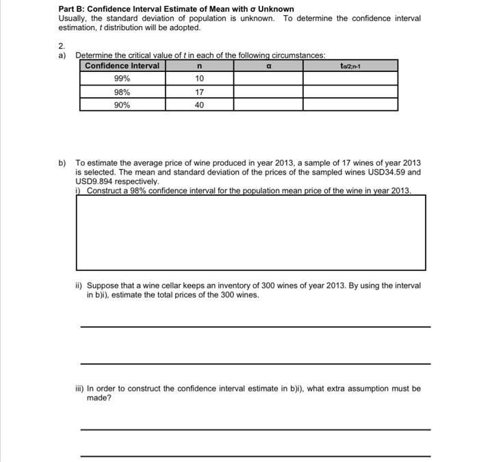 Solved Part B: Confidence Interval Estimate of Mean with o | Chegg.com