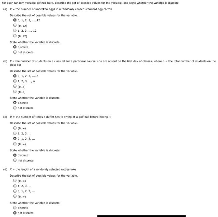 Solved For each random variable defined here, describe the | Chegg.com