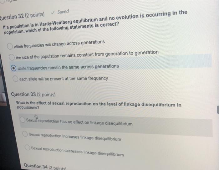 Solved Question 32 (2 points) Saved If a population is in | Chegg.com